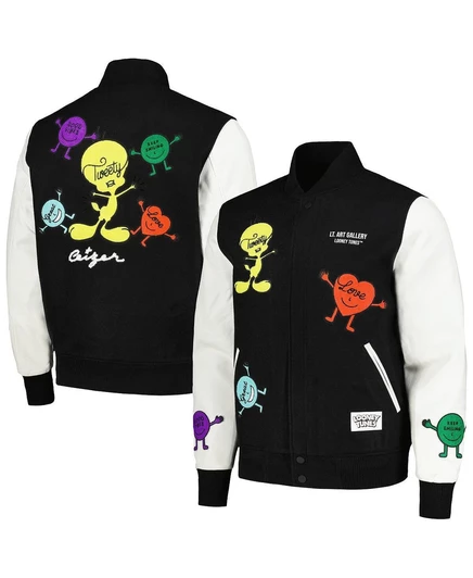Мужская черно-белая куртка Looney Tunes Positive Energy Tweety Bird на молнии black, white