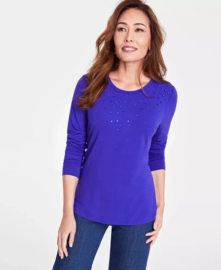  Женский топ с длинными рукавами Raining Crystals, созданный для Macy's deep iris