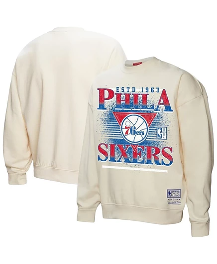 Женский пуловер Mitchell & Ness Philadelphia 76ers Oversprayed, кремовый