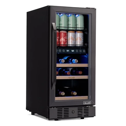 Винный шкаф NewAir 15″ двухзонный, 13 бутылок, черный
