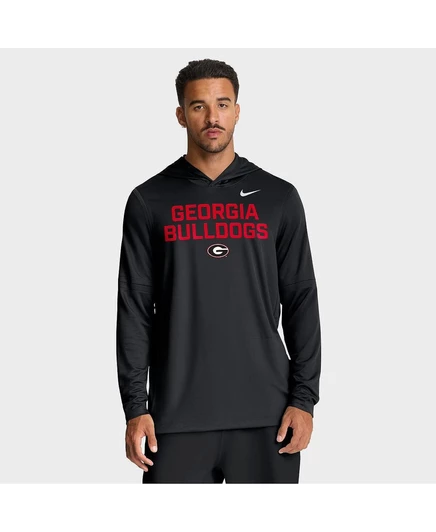 Мужская черная футболка Georgia Bulldogs 2025 Sideline Performance с капюшоном и длинными рукавами black
