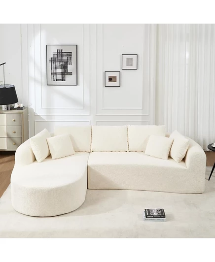Современный облачный диван Streamdale Furniture с 7 подушками и L-образной модульной конструкцией белого цвета
