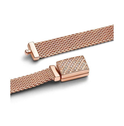 Позолоченный браслет Pandora Reflections с длинной застежкой из паве rose gold