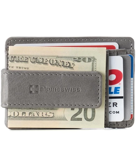Мужской кошелек Alpine Swiss Harper кожаный RFID, серый