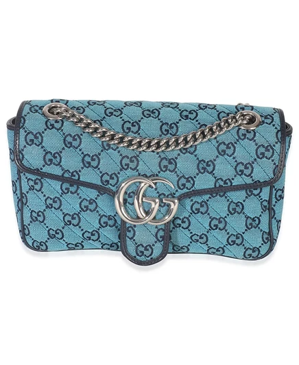 Бывшая в употреблении синяя парусиновая сумка Gucci Matelasse, диагональная маленькая сумка через плечо GG Marmont, синяя