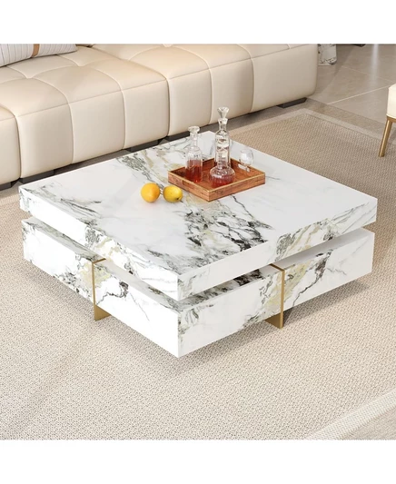 Современный журнальный столик из мрамора Streamdale Furniture с 4 выдвижными ящиками, белый, 43,3 белый