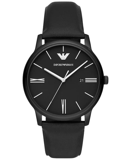 Мужские часы Emporio Armani 42 мм на кожаном ремне, черные