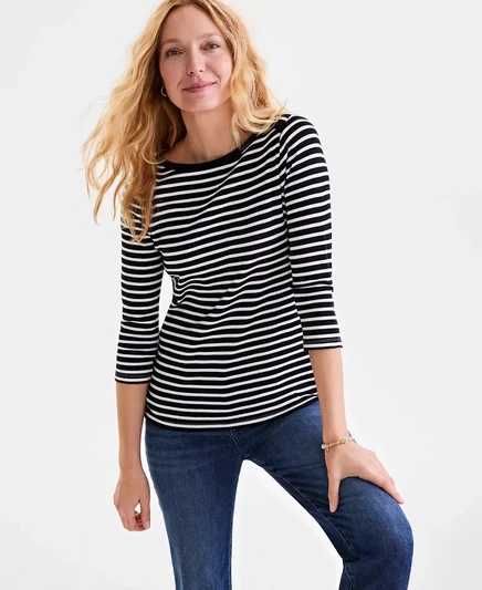  Женский хлопковый топ Pima с рукавом 3/4 и принтом, эксклюзивно от Macy's washed black
