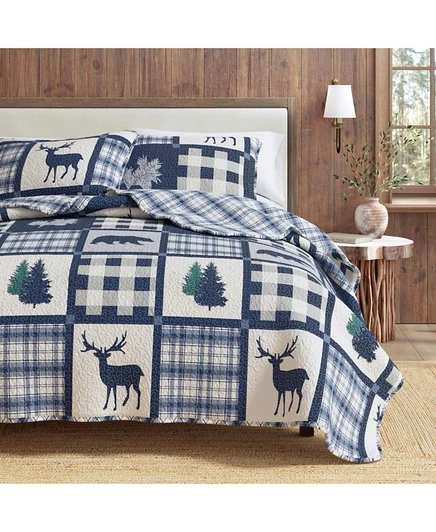 Стеганое покрывало Linery & Co Rustic Lodge, 3 пр., синее