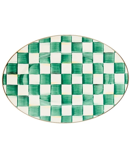 Овальное блюдо Mackenzie-Childs Emerald Check, зеленое