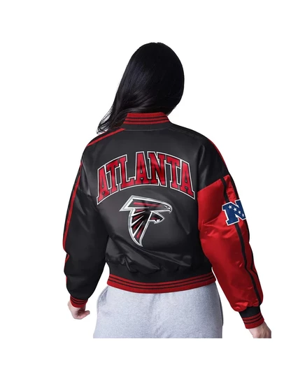 Женская укороченная атласная куртка на молнии Atlanta Falcons Zone Blitz красного/черного цвета для начинающих red, black