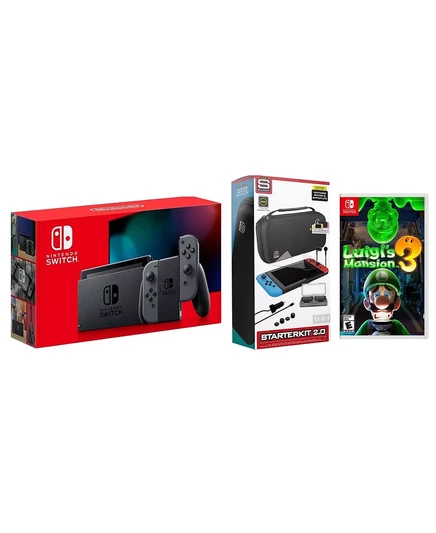  Консоль Switch на 32 ГБ серого цвета в комплекте с Joy-Con, стартовым пакетом аксессуаров Surge 11-В-1 и Luigi's Mansion 3 black