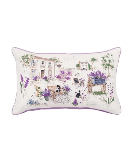 Подушка C&F Home Lavender & Cat Village Market Jardin de Fleurs, вышитая графическим принтом в сельской местности, 14" x 22, фиолетовая