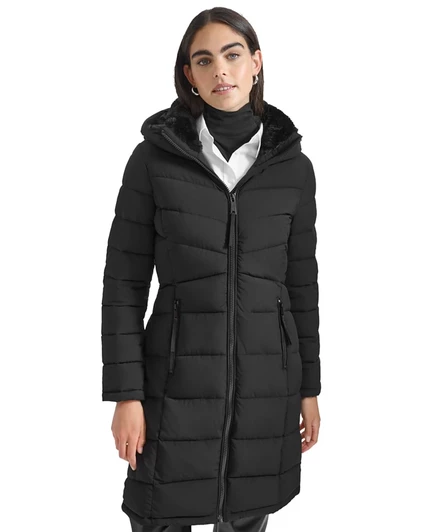 Женский пуховик Calvin Klein с меховой опушкой, черный
