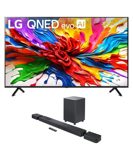 LG 65QNED92AUA 65-дюймовый 4K QNED Mini LED evo AI Smart TV с панелью JBL-1300X 11.1.4-канальный саундбар черный