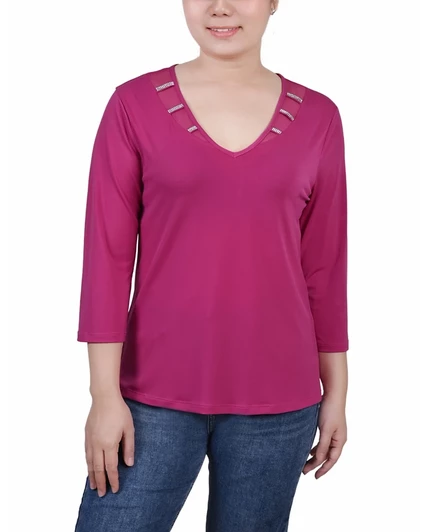 Женский топ NY Collection Petite с камнями, сангрия