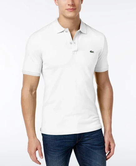 Мужское поло Lacoste узкого кроя с коротким рукавом, белое