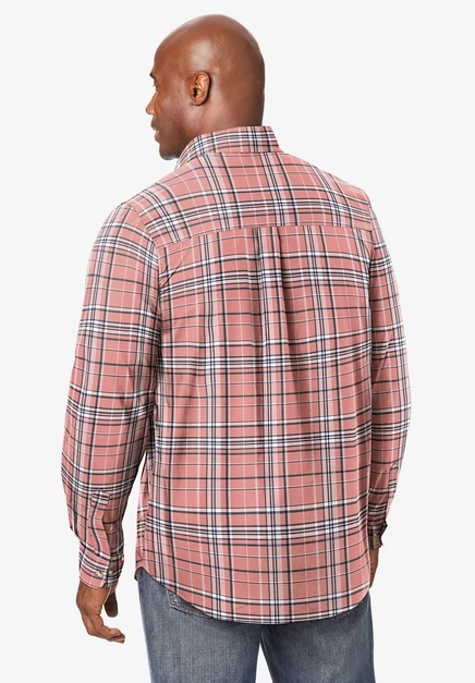 Спортивная рубашка KingSize Tall с длинным рукавом и без морщин salmon plaid