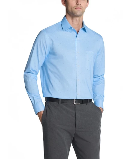 Мужская рубашка Van Heusen обычного покроя с длинным рукавом синего цвета