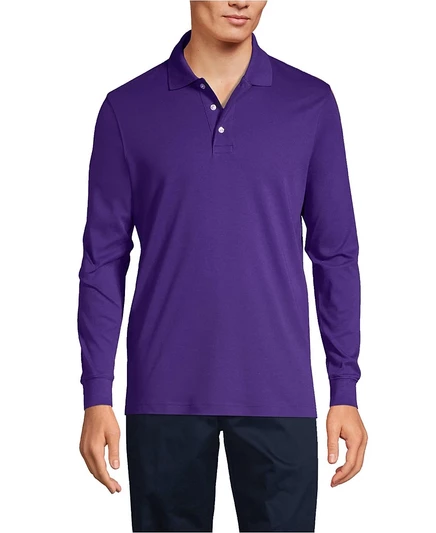 Мужская рубашка поло Lands' End с длинным рукавом из интерлока purple