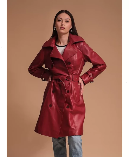 Женский кожаный тренч бордового цвета, созданный для Macy's red