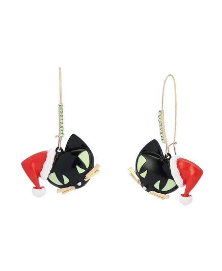 Серьги Betsey Johnson «Кот-Санта» с кристаллами, черные