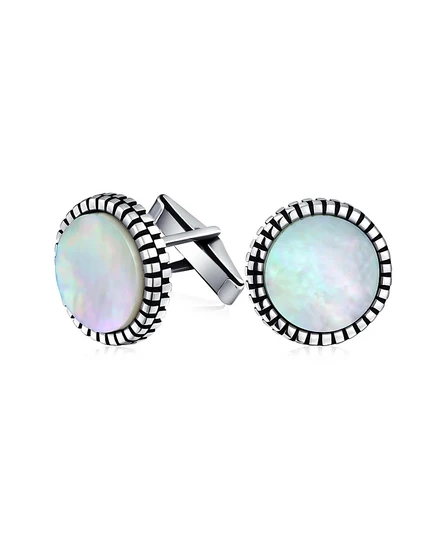 Мужские запонки Bling Jewelry с перламутром, из 925 серебра, белые