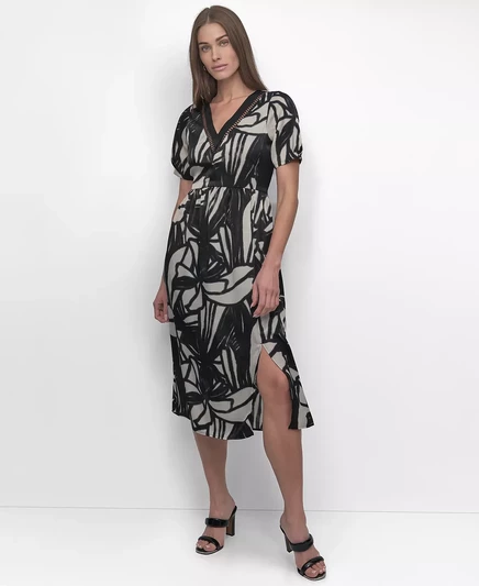 Женское платье с кружевной отделкой с принтом DKNY reduced floral graffiti_black