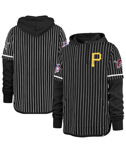 Мужской черный пуловер с капюшоном Pittsburgh Pirates в тонкую полоску с двойным воротником black