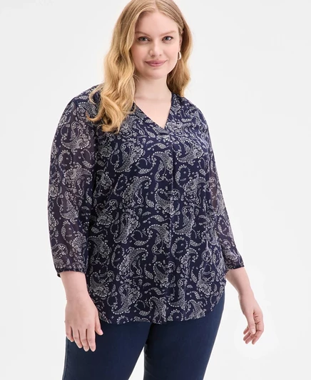 Белый топ с принтом Келли Пейсли от Jones New York Plus Size