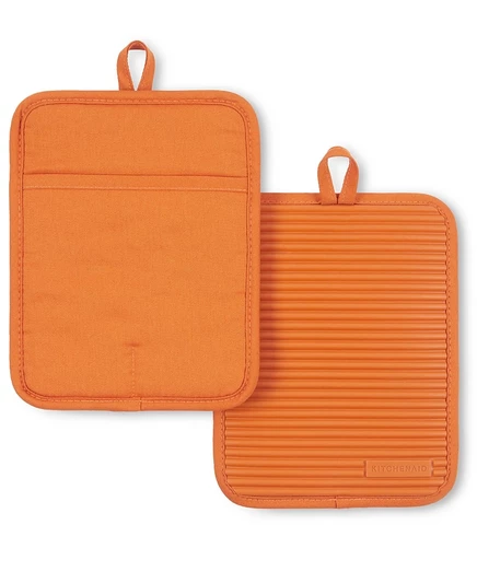 KitchenAid Ribbed Soft Silicone Pot Holder, Set of 2 orange