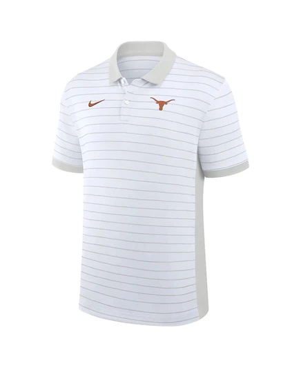 Мужская белая футболка-поло Nike Texas Longhorns 2025 Early Season Coachs Sideline Victory в полоску Performance Polo от Nike. white