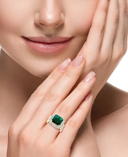 Ювелирный набор EFFY с лабораторным изумрудом, 14K