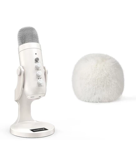Игровой USB-микрофон ZealSound k66w us и d65w с меховым чехлом белого цвета