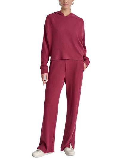  Спортивный женский пуловер с капюшоном в рубчик DKNY burgundy