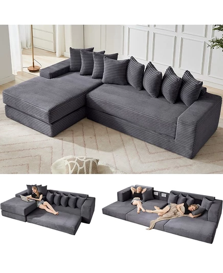 Streamdale Furniture Диван-кровать с Г-образным спальным местом Oversize Cloud Couch, 8 подушек, вельвет