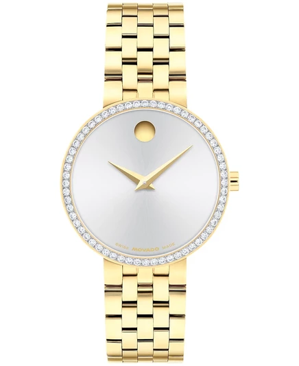 Швейцарские кварцевые часы Movado Women's Museum Classic с бриллиантами, выращенными в лаборатории, светло-желтые PVD-часы, 29,5 мм