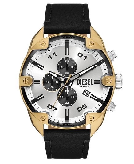 Мужские часы Diesel Spiked 49 мм, черный кожаный ремешок
