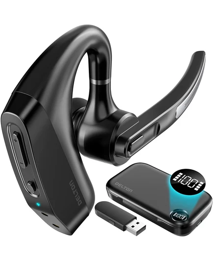 Беспроводная гарнитура Delton, Bluetooth-динамик с микрофоном с функцией шумоподавления, Чехол для зарядки аккумулятора, USB-ключ для ПК / ноутбуков / Mac / телефонов, совместимый с MS Teams, Google Meet и другими программами - Черный