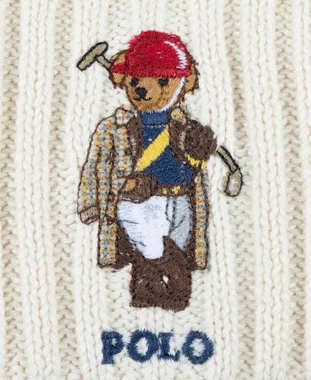 Мужская современная классическая шапка Polo Society Bear Beanie от Polo Ralph Lauren коричнево-бежевого цвета