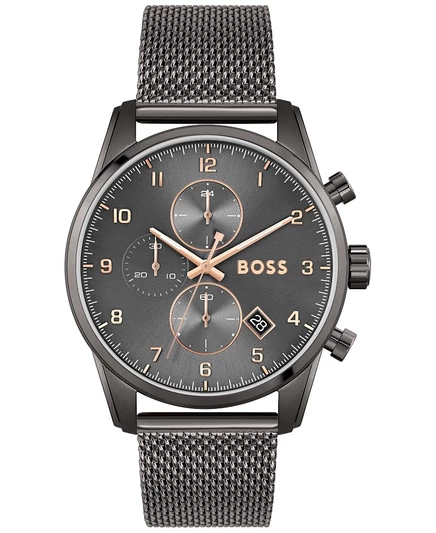 Мужские часы HUGO BOSS с хронографом Skymaster серого цвета с сетчатым браслетом из нержавеющей стали 44 мм серого цвета