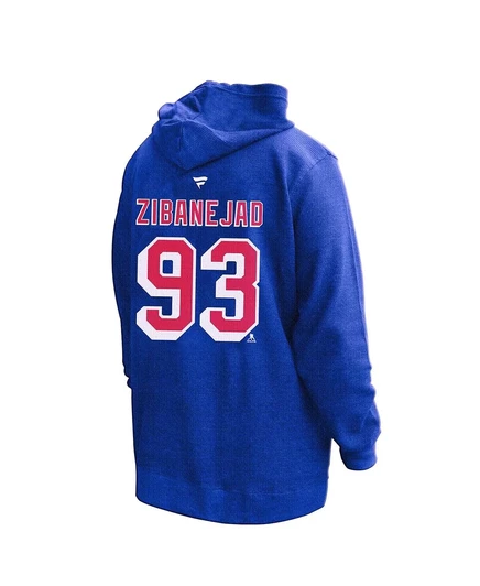 Профиль Женский пуловер с капюшоном Mika Zibanejad Blue New York Rangers, большой размер, название и номер, утепленный blue