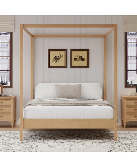 Каркас королевской кровати с балдахином Streamdale Furniture - Кровать на платформе из массива дерева коричнево-бежевого цвета