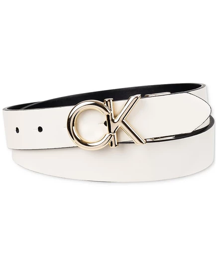 Женский двусторонний ремень Calvin Klein с пышной пряжкой и монограммой CK коричнево-бежевый