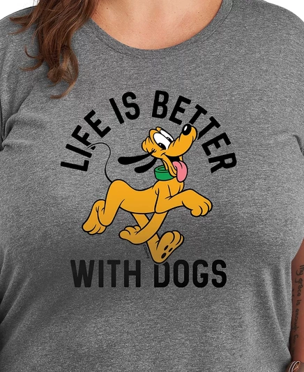 Модная футболка Hybrid Apparel больших размеров Disney Life Is Better with Dogs с графическим рисунком Плутона и круглым вырезом горловины grey