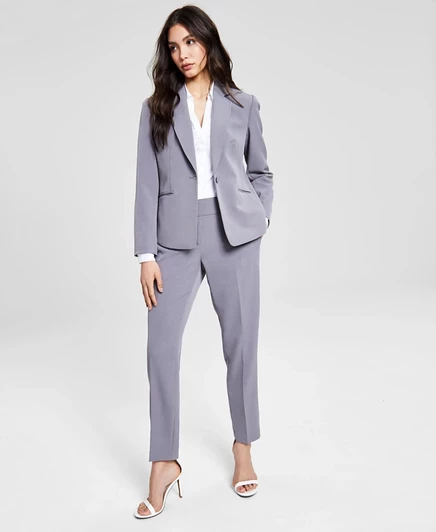 Женский брючный костюм Le Suit из крепа на одной пуговице из 2 предметов серого цвета