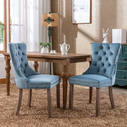 Набор современных бархатных обеденных стульев Streamdale Furniture из 2 предметов, светло-голубой