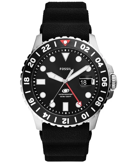 Мужские часы Fossil Blue GMT 46 мм с силиконовым ремешком, черные