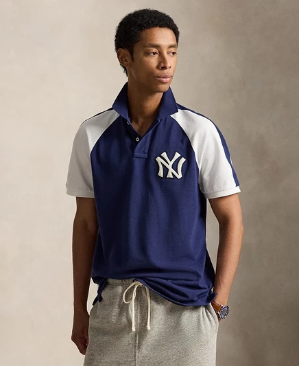 Мужская рубашка поло Polo Ralph Lauren Реглан с коротким рукавом синего цвета