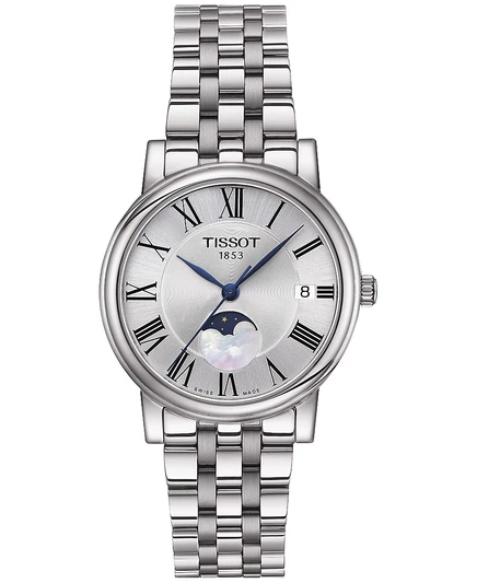 Женские наручные часы Tissot Carson Premium Moonphase 32 мм, серебристые
